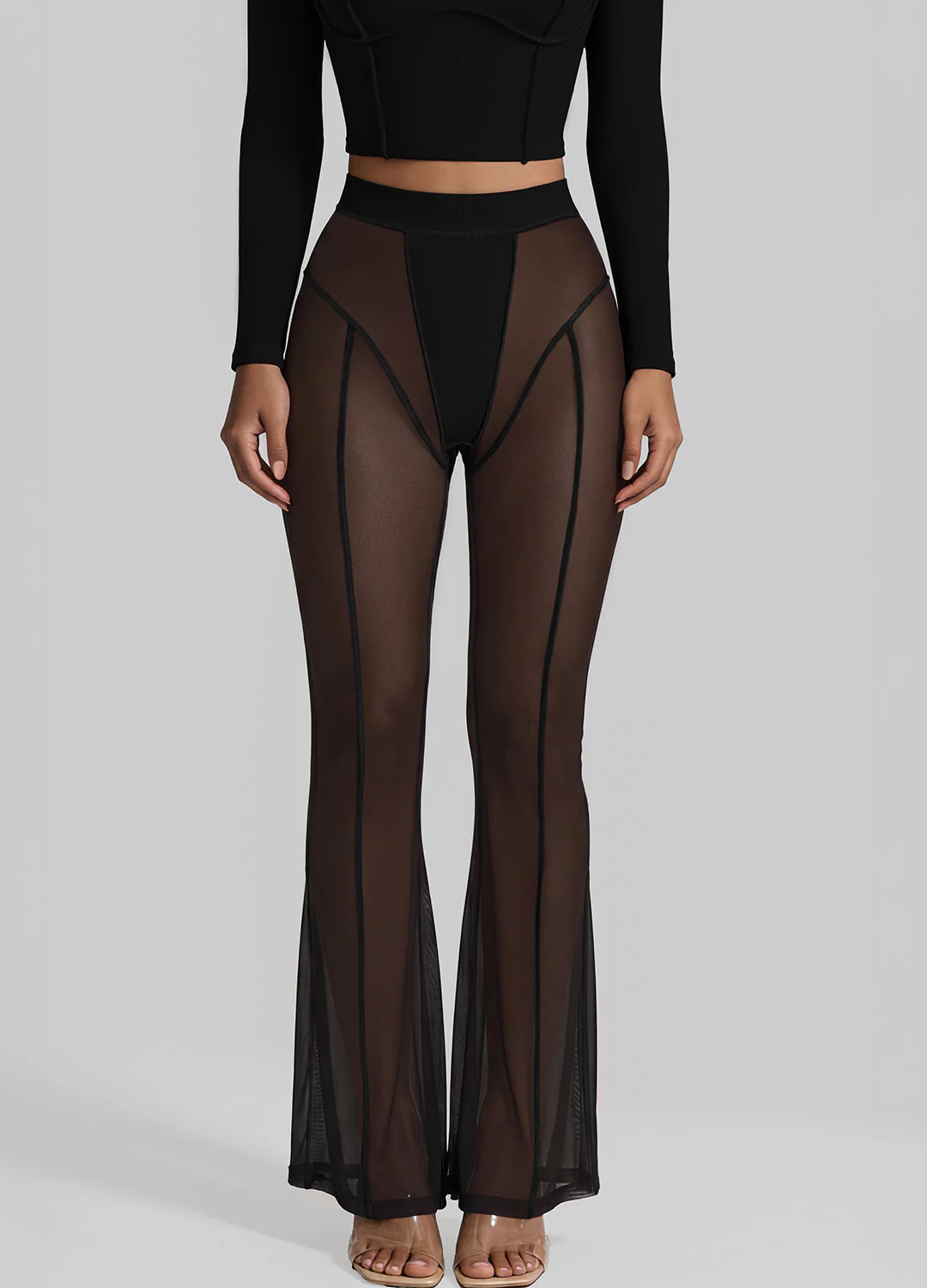 Semi-Sheer Contour Flare Leggings - Image 2