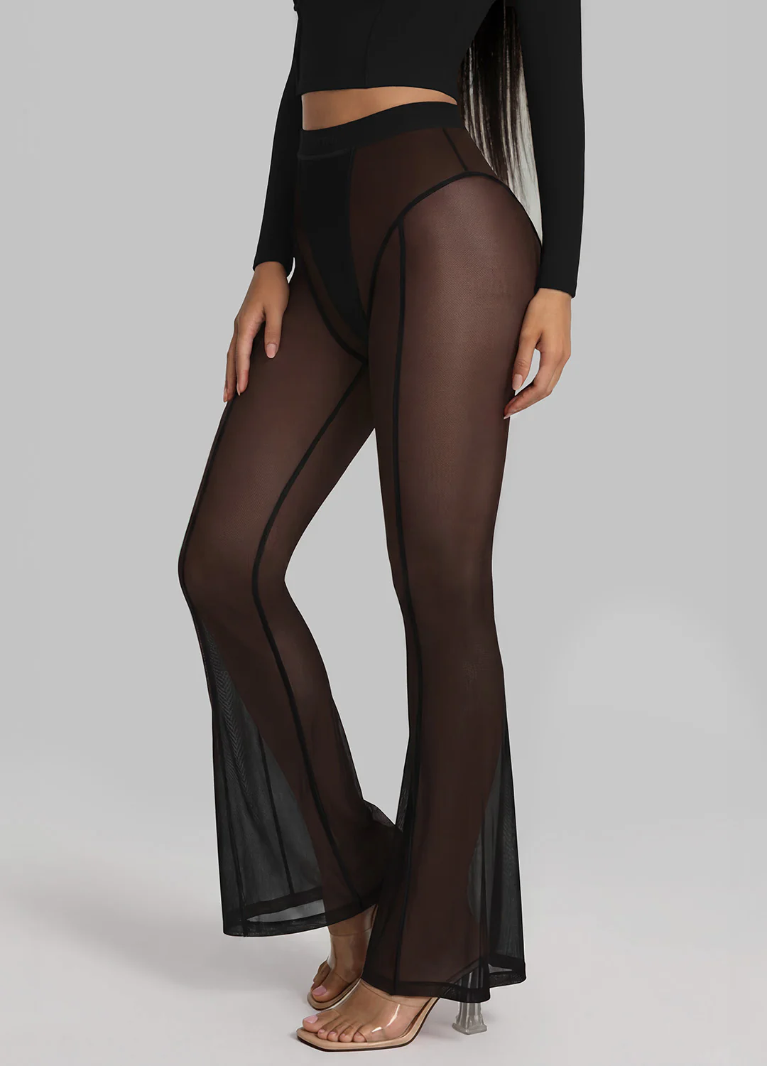 Semi-Sheer Contour Flare Leggings - Image 3