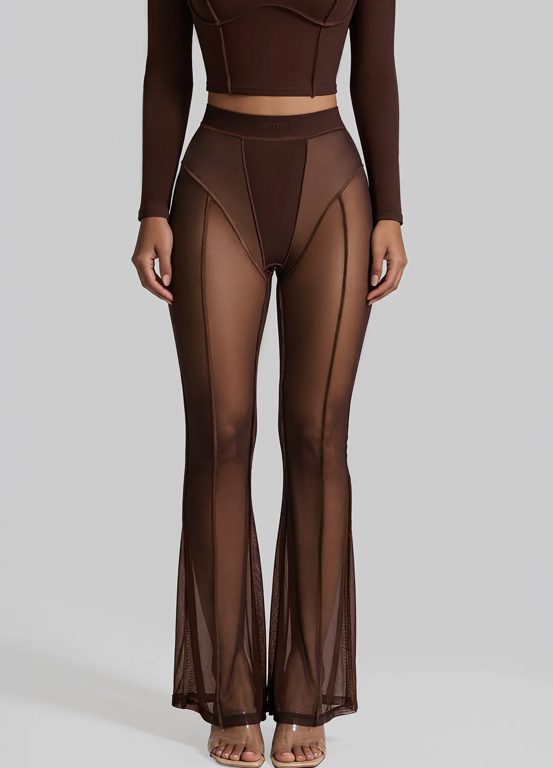Semi-Sheer Contour Flare Leggings - Image 2