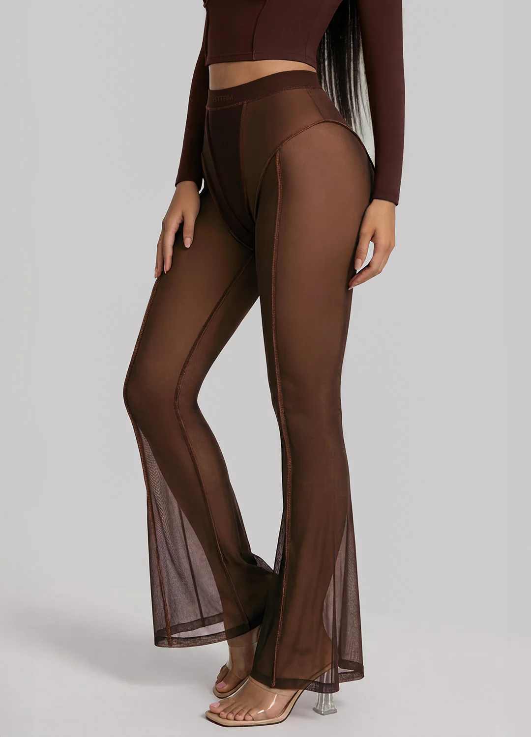 Semi-Sheer Contour Flare Leggings - Image 3