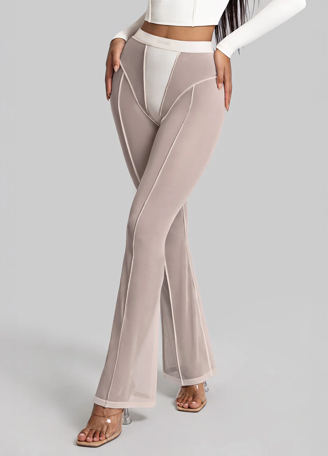 Semi-Sheer Contour Flare Leggings - Image 3