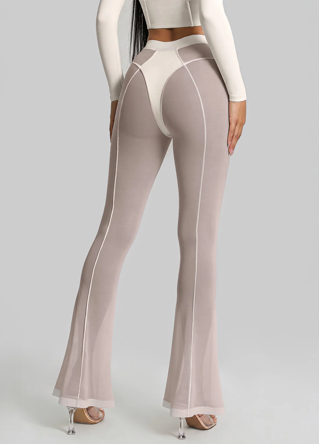 Semi-Sheer Contour Flare Leggings - Image 4