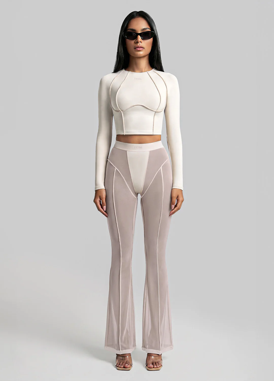 Semi-Sheer Contour Flare Leggings - Image 6