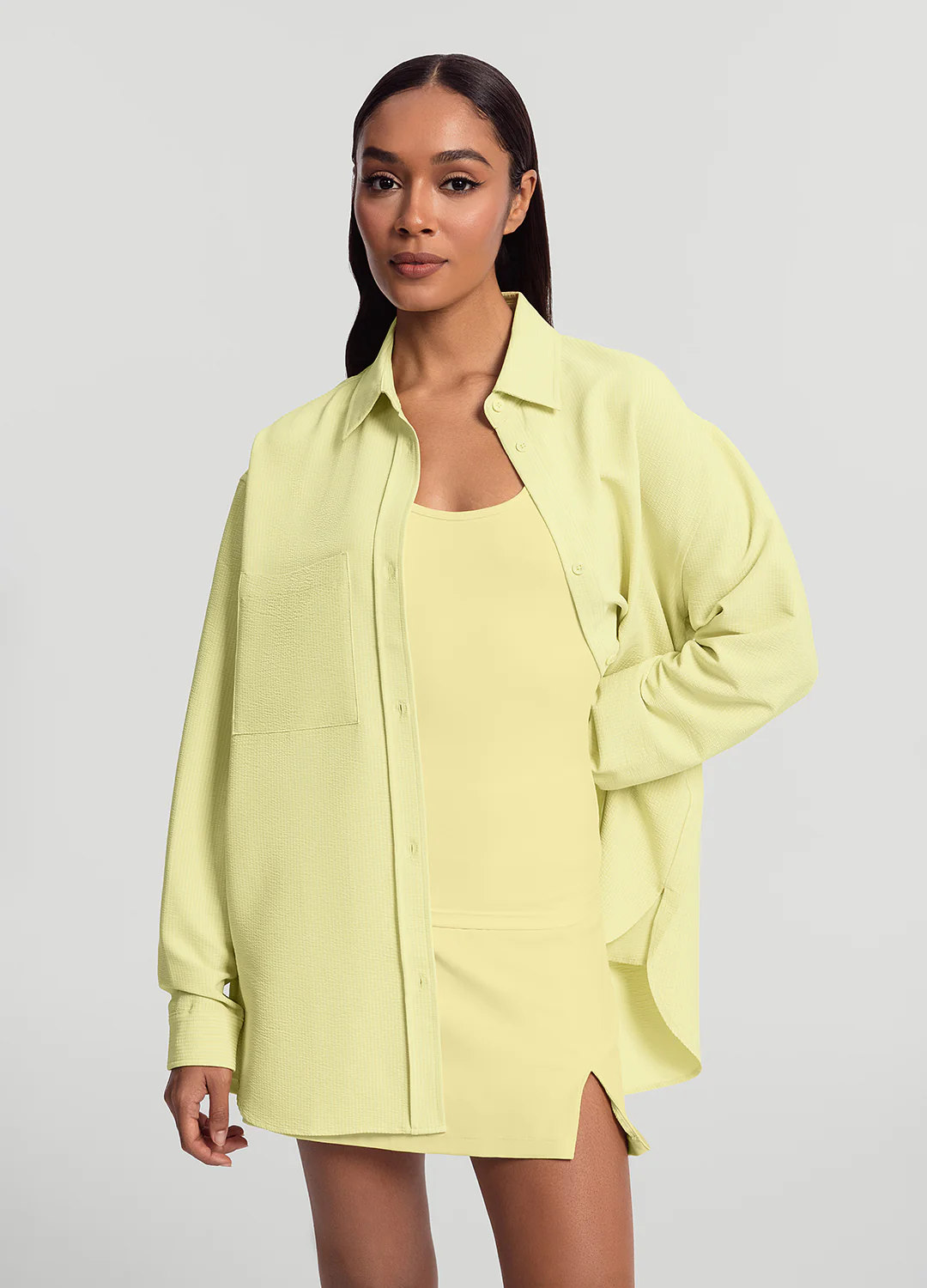 Textured Oversized Button-Up Shirt